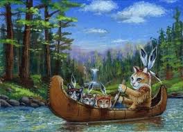 kitties at falls in canoe.jpe